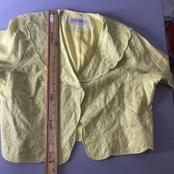 DONNA VINCI Belero Jacket Linen Embroidered Shawl Collar Cropped Women 18 Yellow - Picture 6 of 9